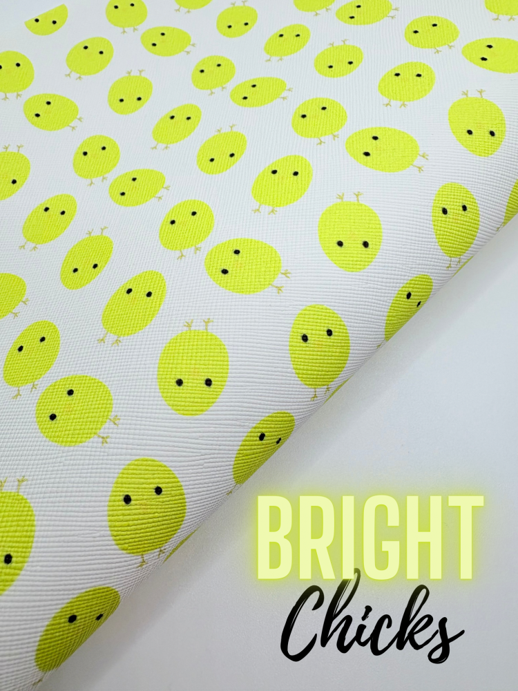 Bright Yellow Easter Chick printed leatherette fabric