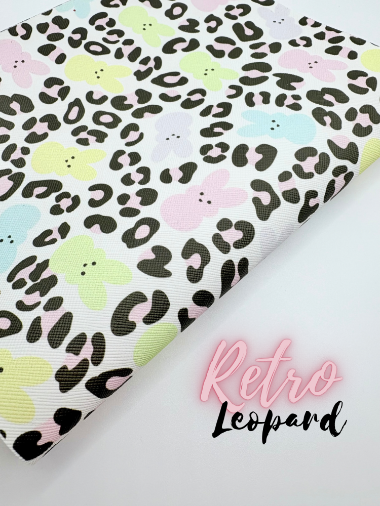 Pretty Pastel Leopard retro Easter bunny printed leatherette fabric