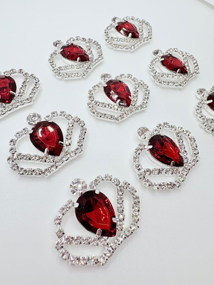 RED - Crystal Diamontee Crown Silver Embellishment