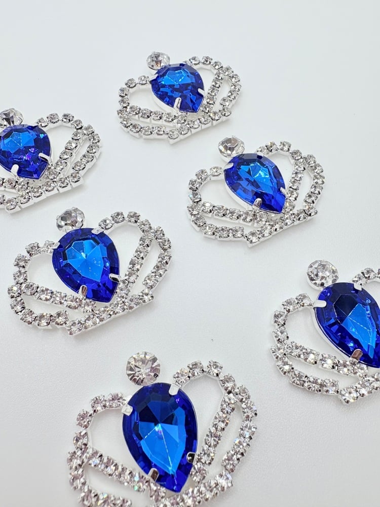 ROYAL BLUE - Crystal Diamontee Crown Silver Embellishment