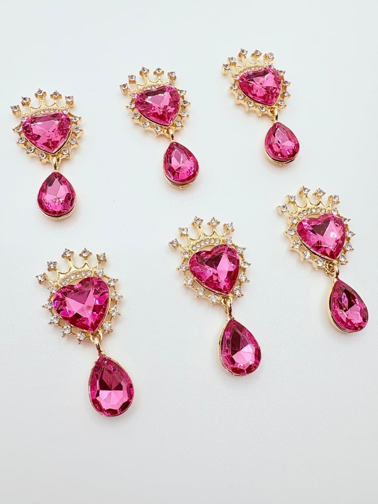 HOT PINK - Golden Crown Tear Drop Bling Crystal Embellishment