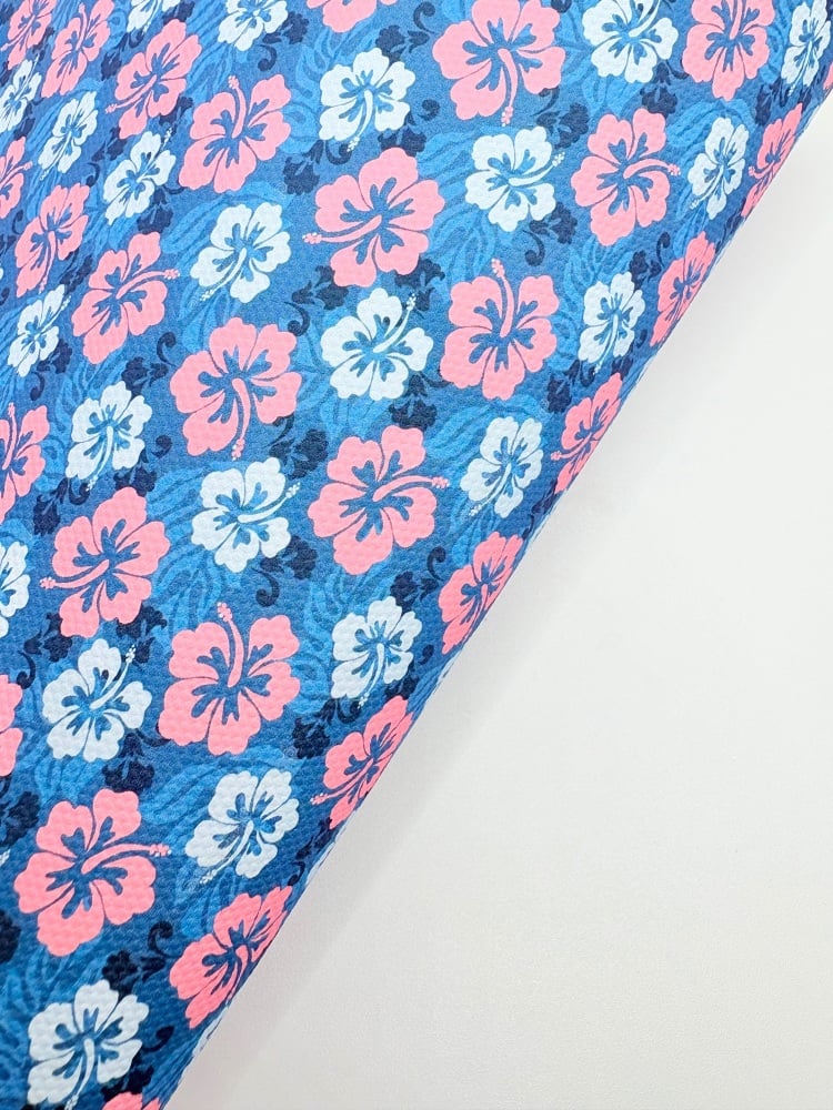 1439 - Pink & Blue Hawaiian Flower printed canvas sheet