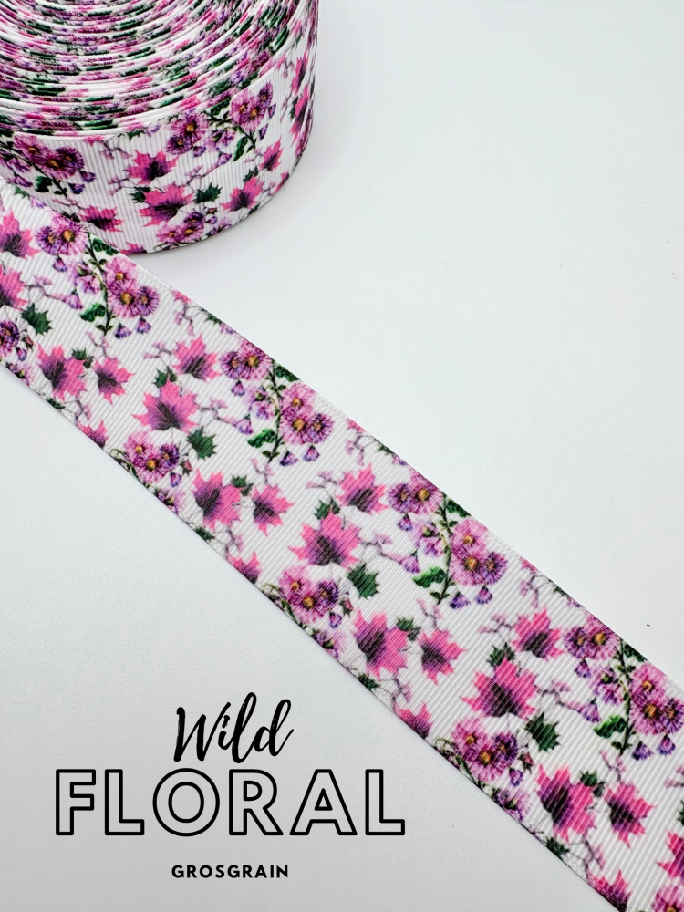 38mm Wild flower printed grosgrain ribbon