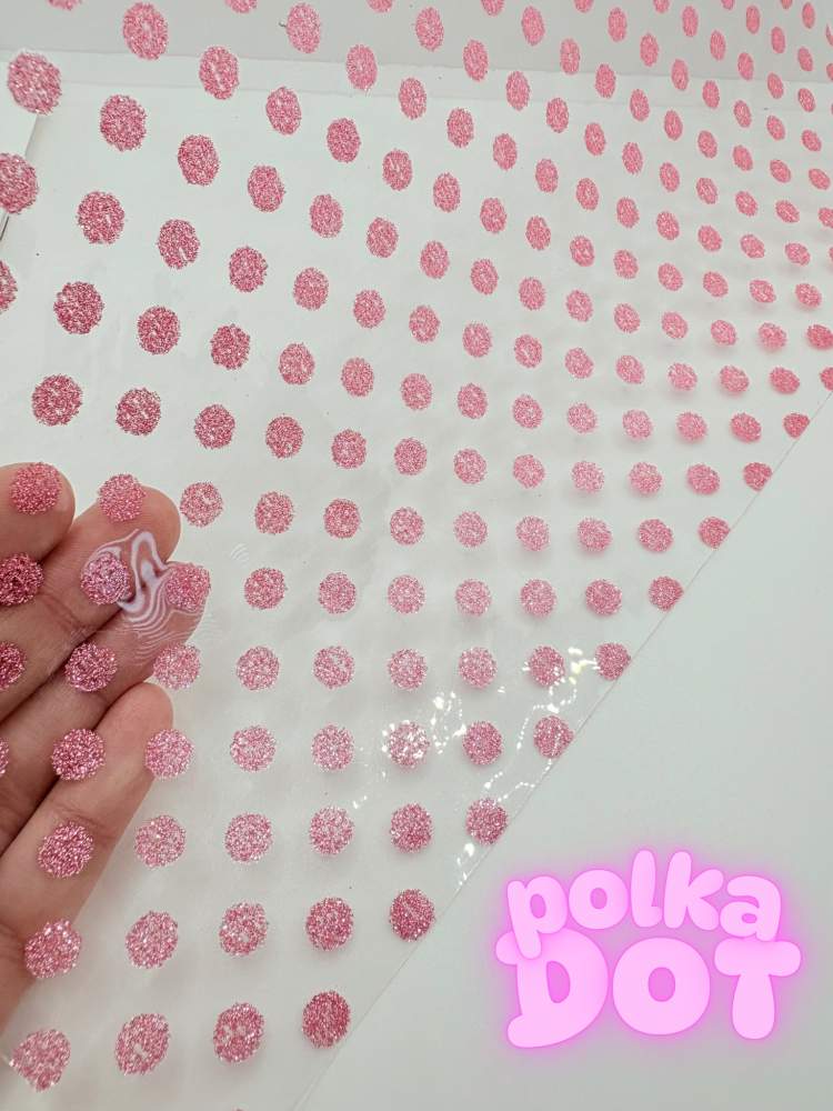 Polka Dot Pink Glitter Transparent clear water resistant sequin jelly fabric