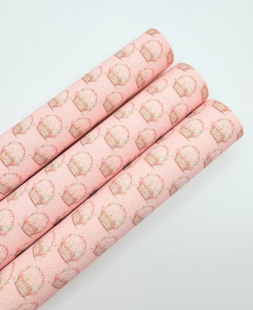 1747  -  Baby Pink pastel watercolour easter basket printed canvas fabric sheet