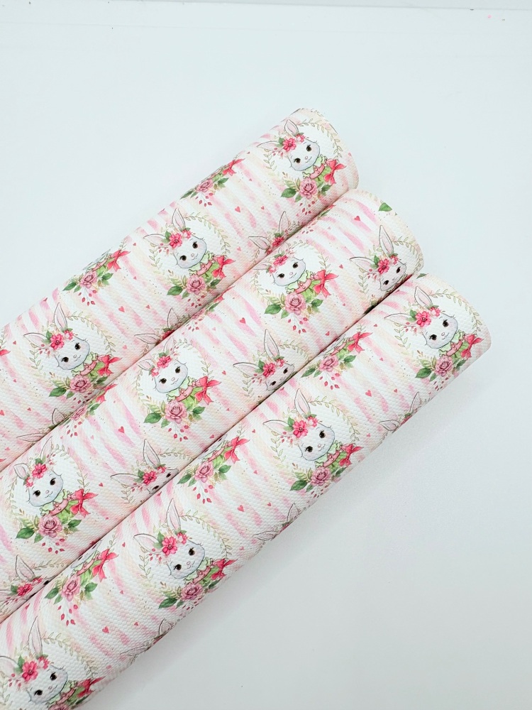 1747  -  Nina Watercolour Cute stripe love heart bunny rabbit printed canvas fabric sheet