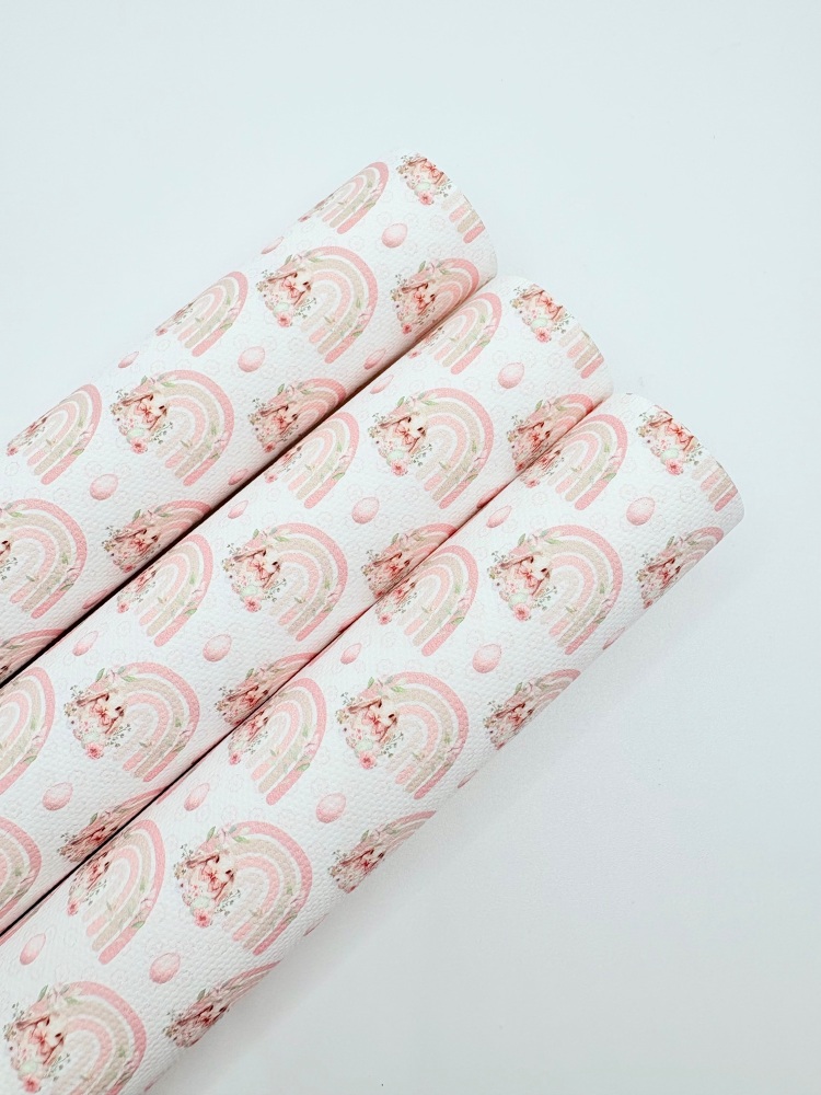 1747  -  White over the rainbow bunny rabbit easter pastel watercolour printed canvas fabric sheet