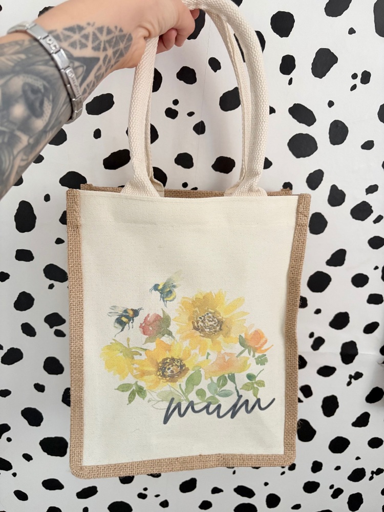Medium Sunflower Personalised Jute Bag Mothers day gift