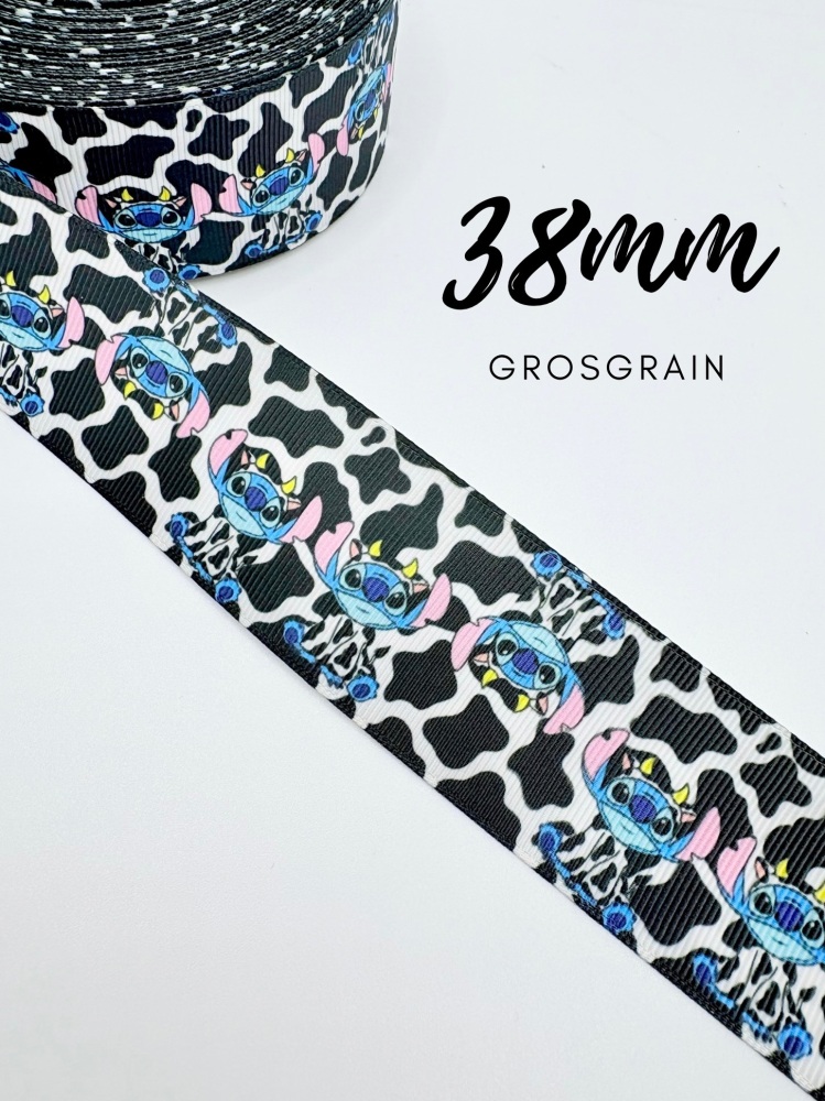 38mm Stitch cow print printed grosgrain ribbon