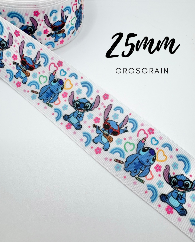 38mm Stitch school learning printed grosgrain ribbon