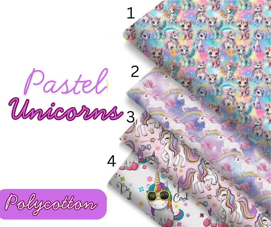 Pastel Unicorns Printed Poly cotton Fabric 50cm x 45cm