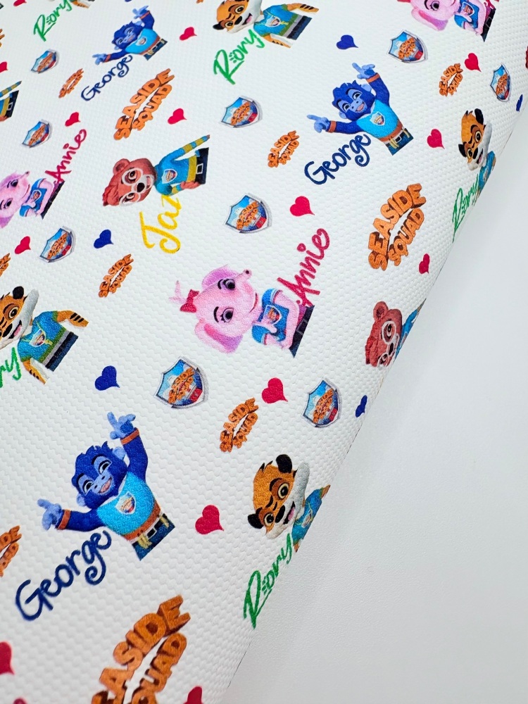 1696 - Seaside Squad collage printed canvas fabric sheet