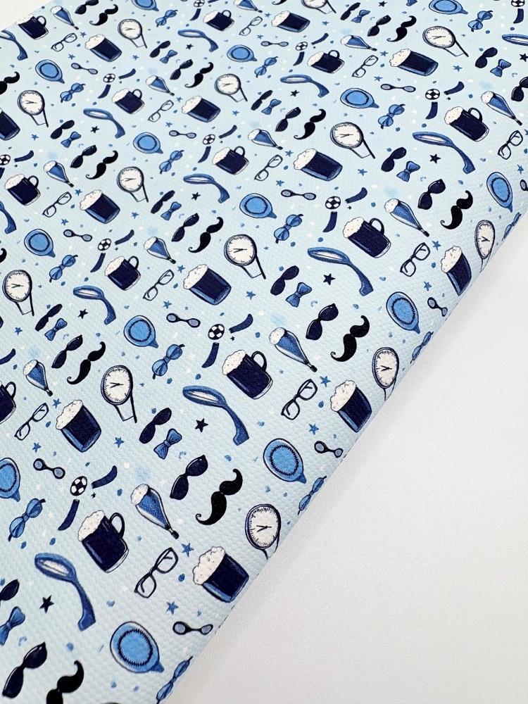 1658 - Baby Blue mixed Father’s Day grandad print printed canvas fabric sheet