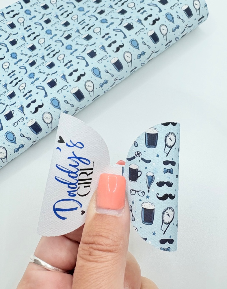 Baby Blue Daddy's Girl printed pre cut bow loop
