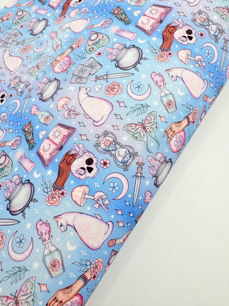 1696 - Blue Witchy Inspired mix printed canvas fabric sheet