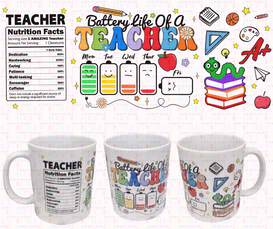 Battery life of a teacher personalised printed 11oz Mug