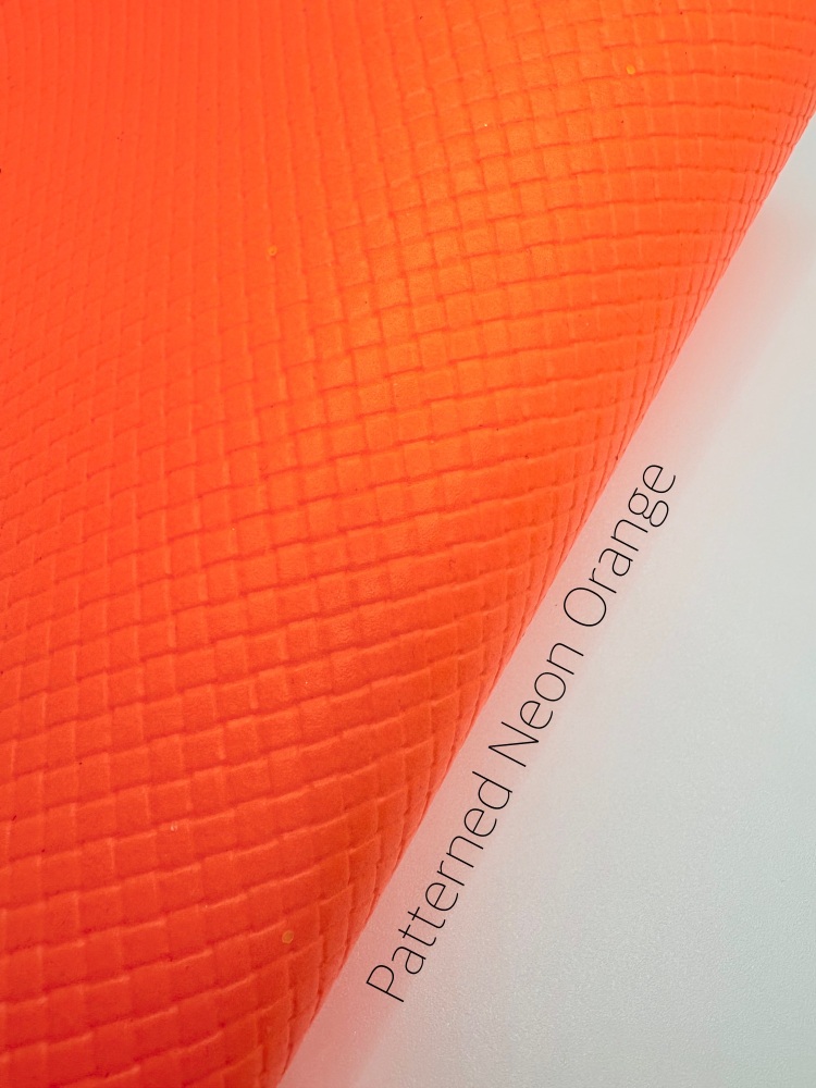 Glossy NEON  orange patterned plain leather