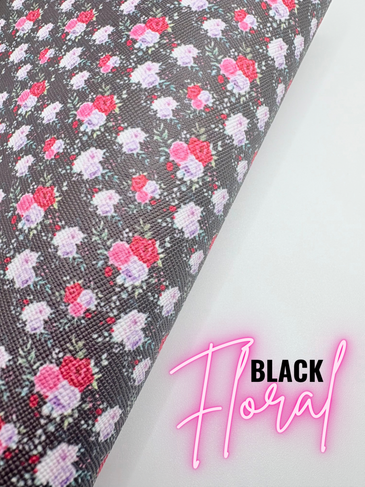 Black Flower floral Printed leatherette
