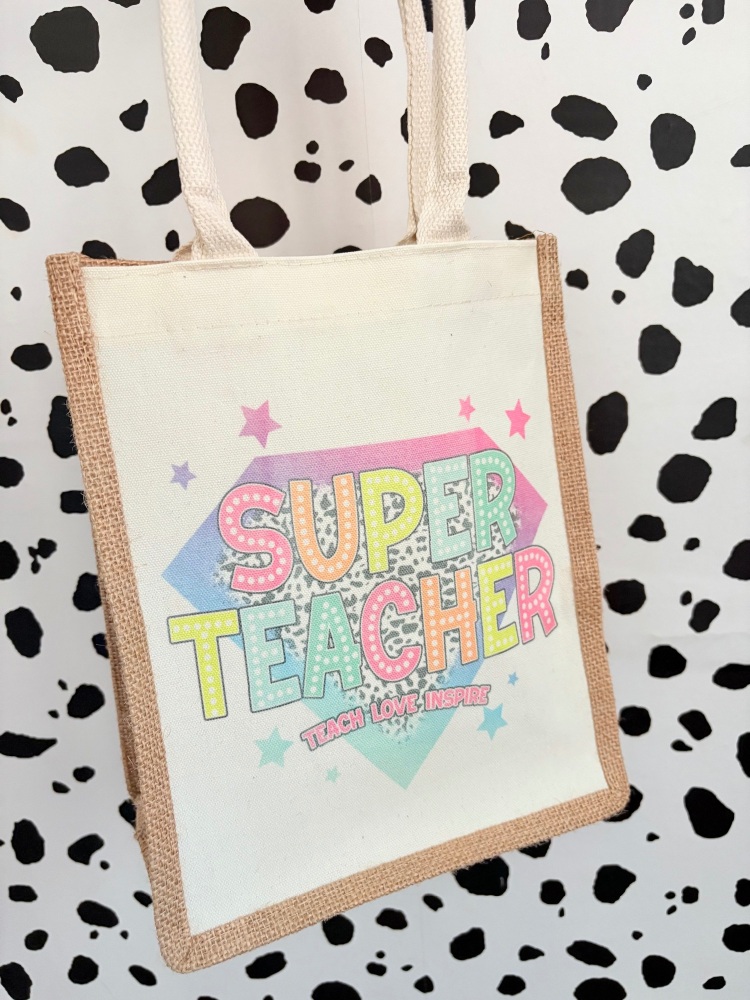 Super Teacher - teach love inspire Jute Bag Personalised name
