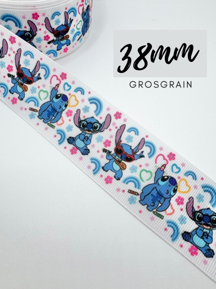 38mm Stitch school learning printed grosgrain ribbon