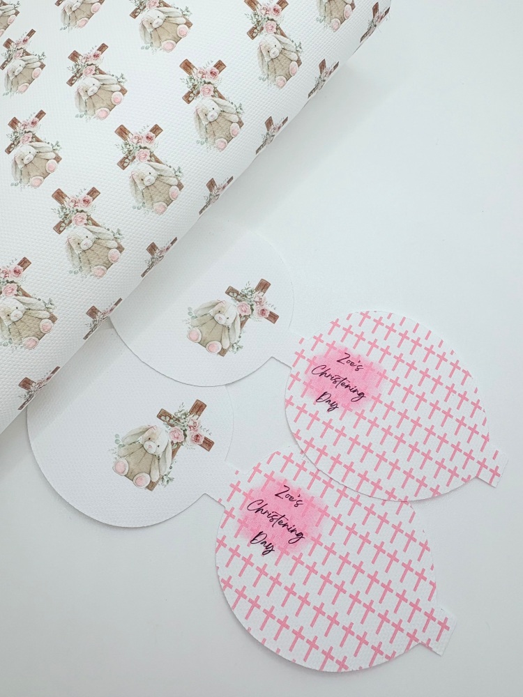 Sitting Bunny Personalised Christening Day printed pre cut bow loop