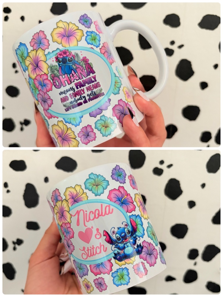 Stitch floral flower ohana gift printed 11oz Mug