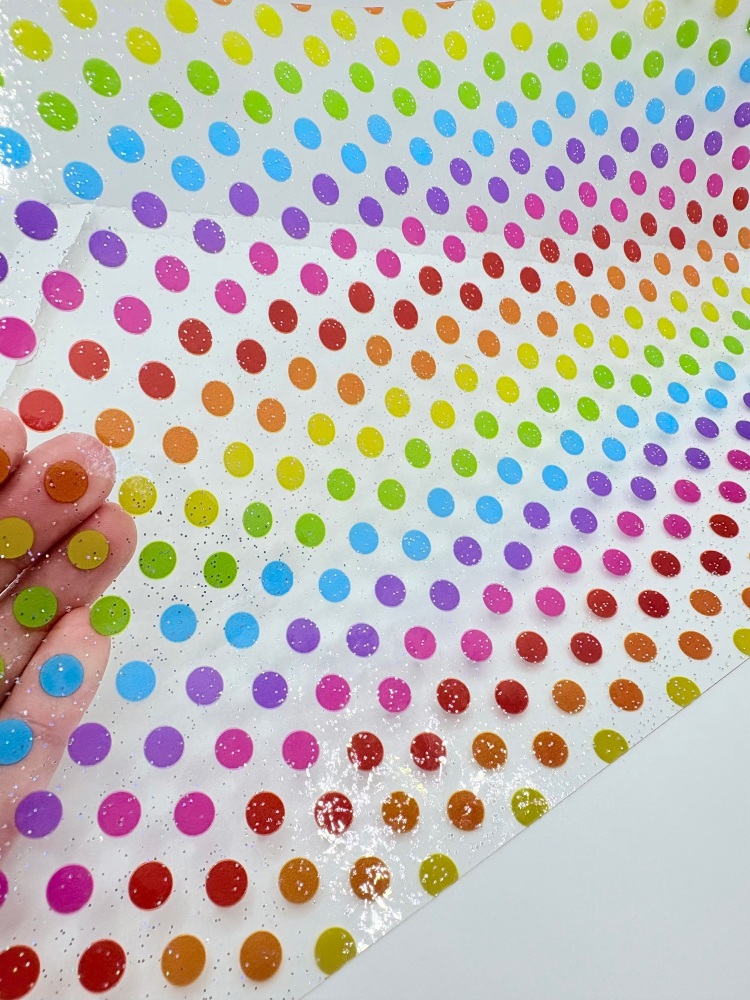 Rainbow Polka Dot glitter speckle Transparent water resistant sequin jelly fabric