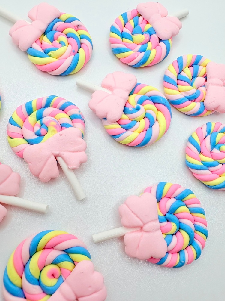Light Pink Mixed bow lollipop polymer clay