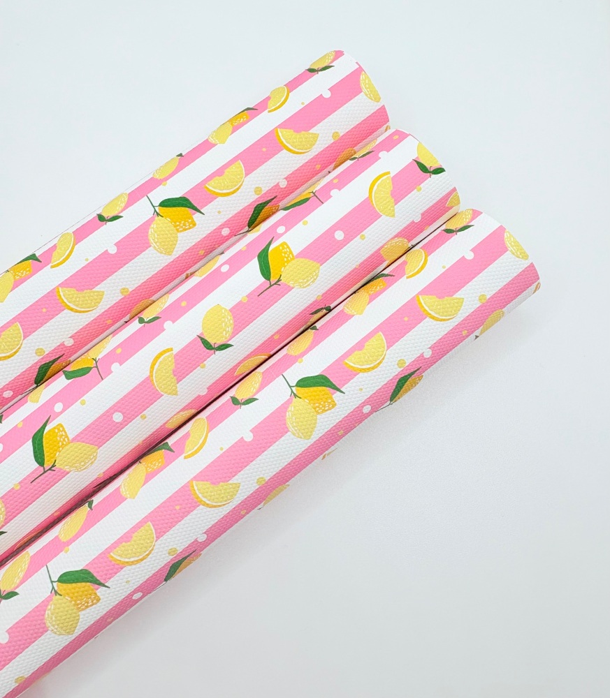 1770 - Pink stripe lemons printed canvas fabric sheet