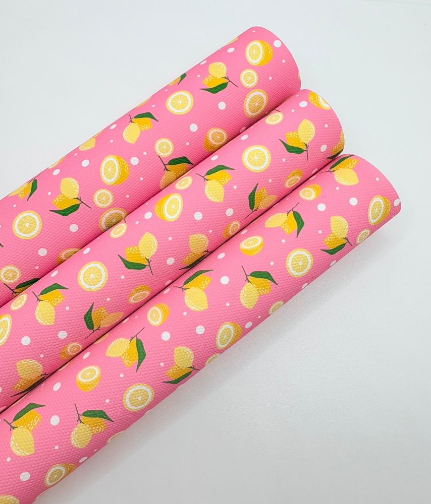 1770 - Pretty Pink lemons printed canvas fabric sheet