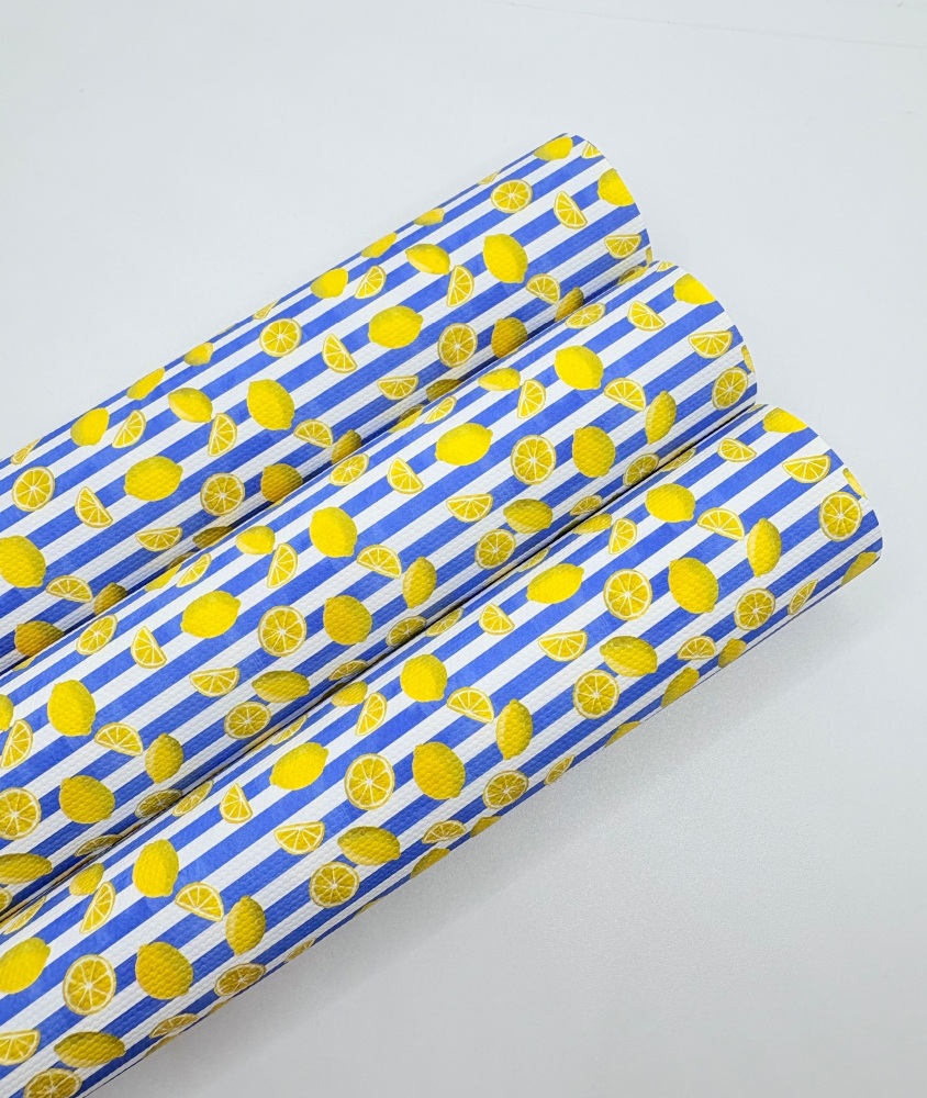 1770 - Blue lemon stripe printed canvas fabric sheet