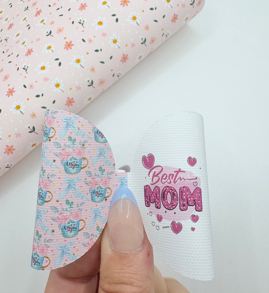 Best mom pastel cup of tea printed pre cut bow loop