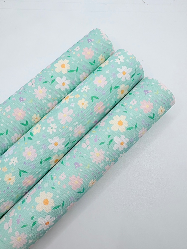 1770 - Aqua daisy printed canvas fabric sheet