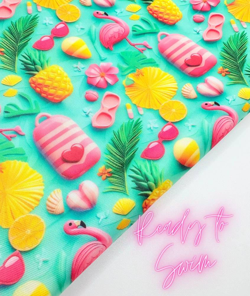 SWIMWEAR FABRIC - Printed Summer Flamingo Spandex Fabric