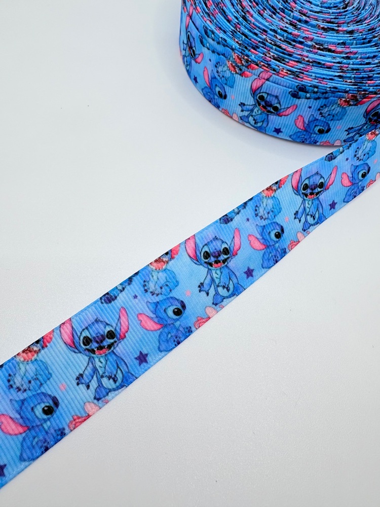 25mm Blue Stitch printed grosgrain ribbon
