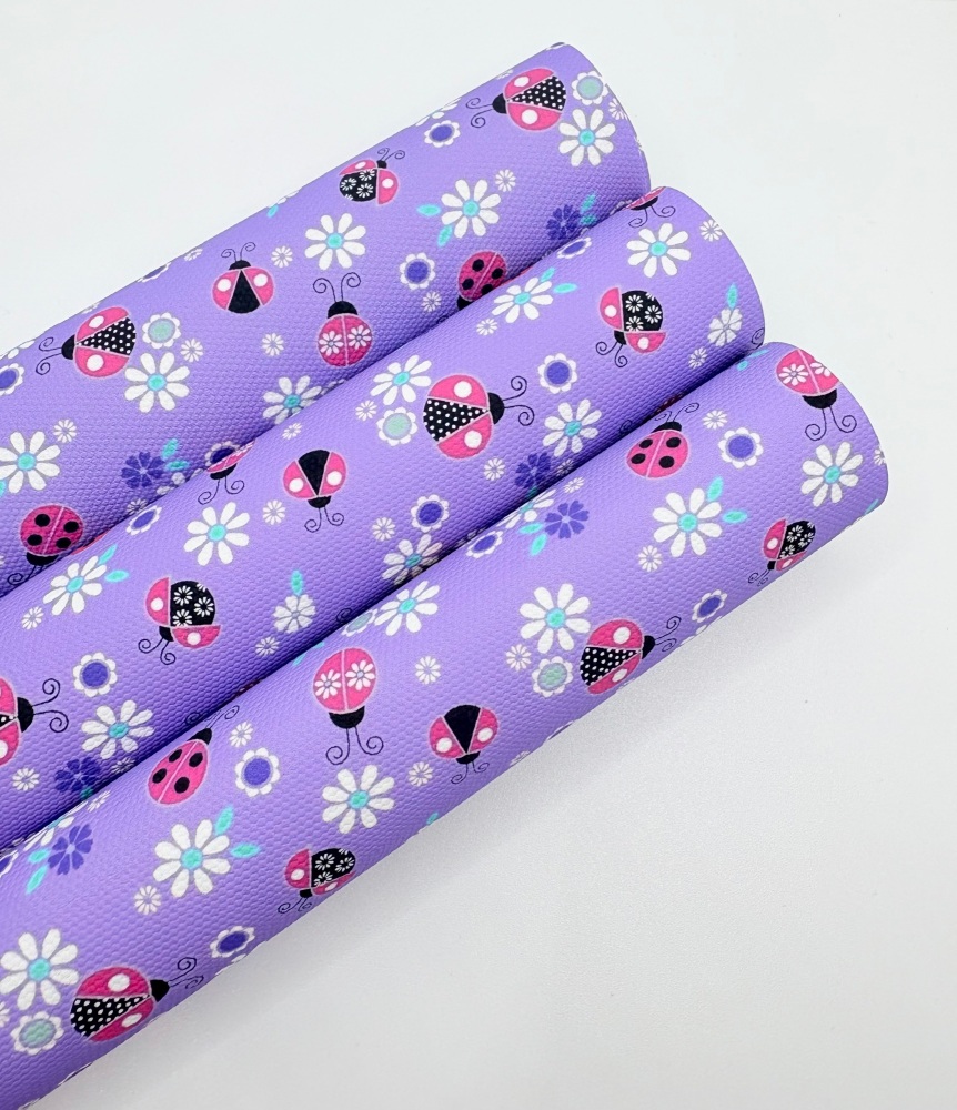 1281 - Purple Ladybird printed canvas sheet