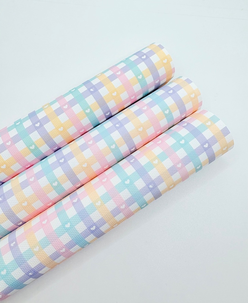 1281 - Pastel rainbow plaid hearts printed canvas sheet