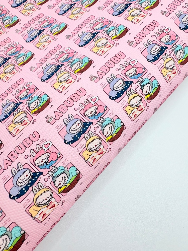 1281 - LABUBU Pink comic effect printed canvas sheet