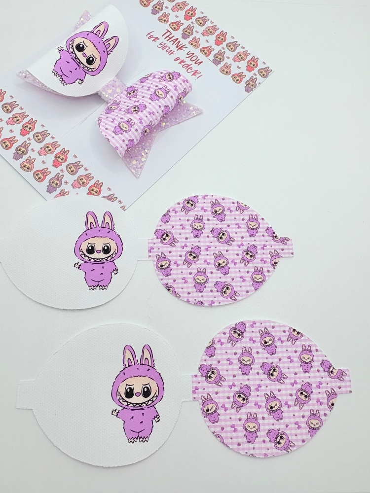 LILAC PLAID LABUBU pre cut printed bow loop