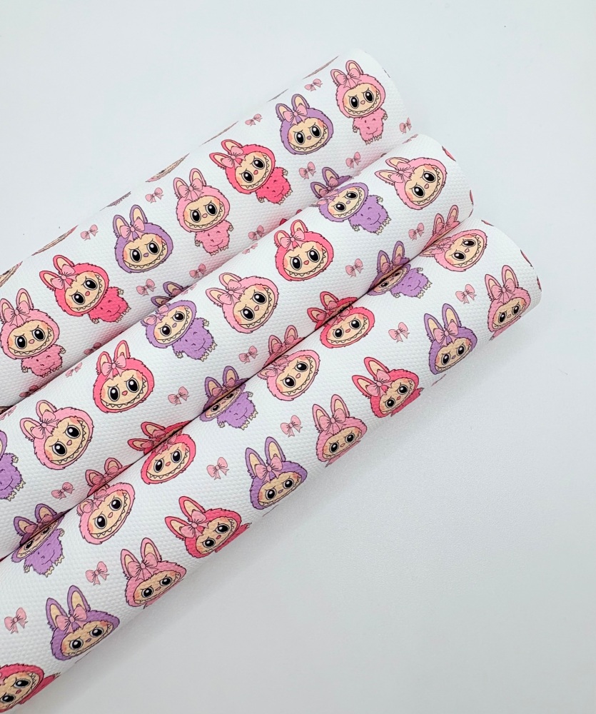 1281 - White mixed LABUBU printed canvas sheet