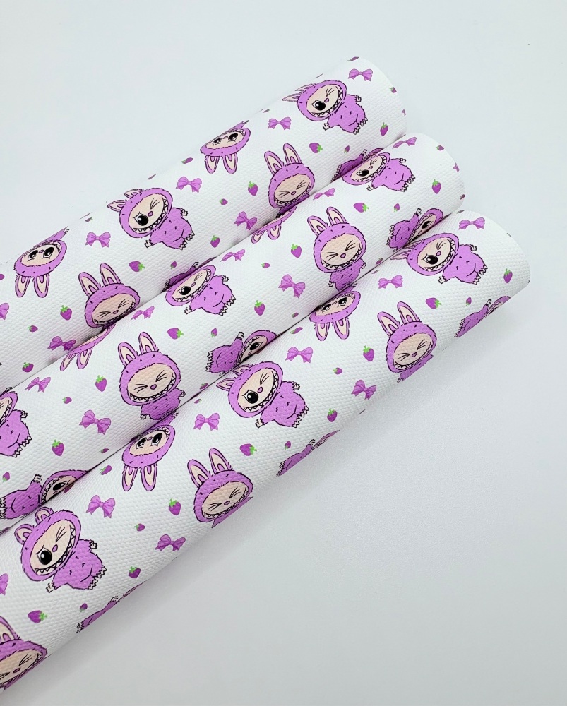 1281 - White lilac LABUBU printed canvas sheet