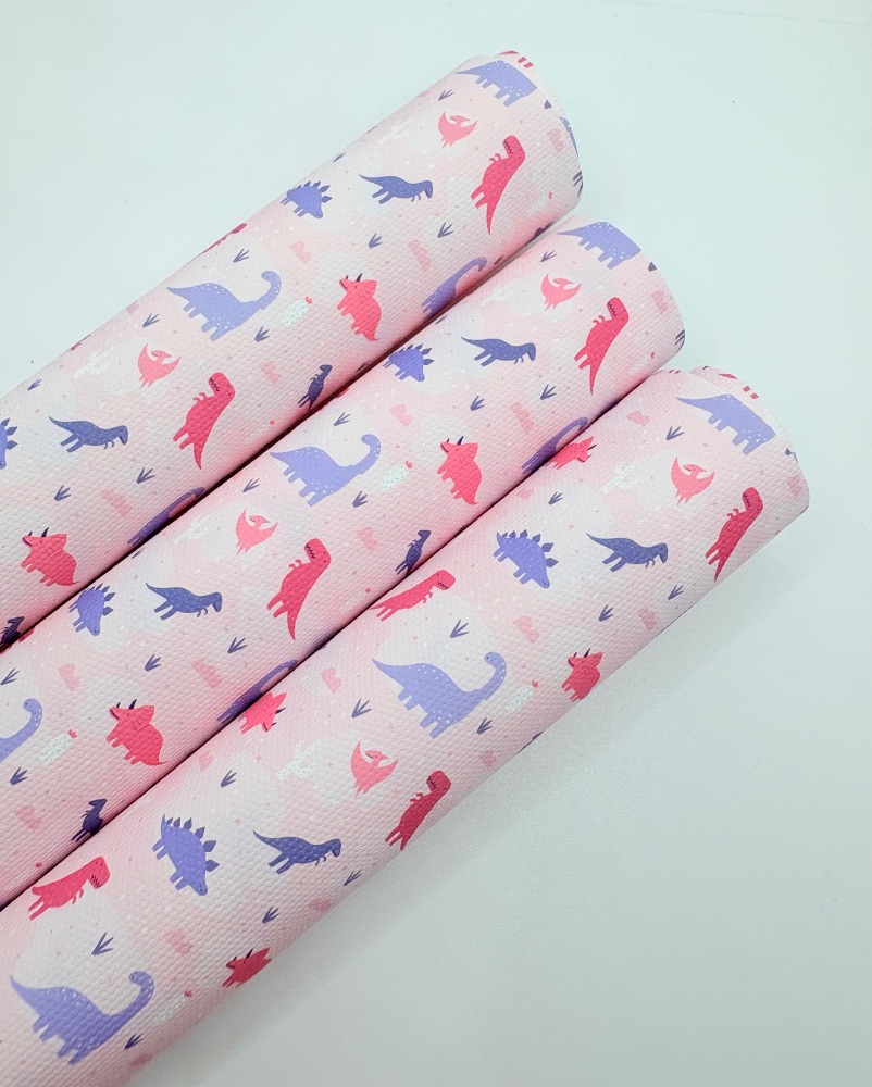 1282 - Pink Lilac Dino Dinosaur printed canvas sheet