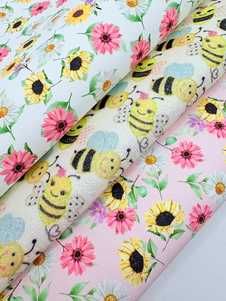 Flower Bumble bee glitter printed canvas fiver friday bundle