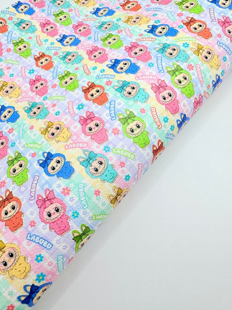 1281 - Bright Checker Plaid Daisy LABUBU printed canvas sheet