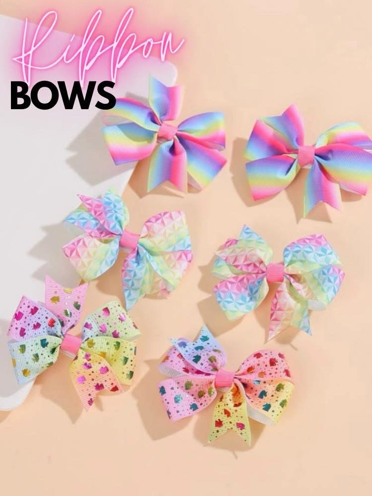 Unicorn Rainbow Bowknot Ribbon Hair Bows Pack of 6