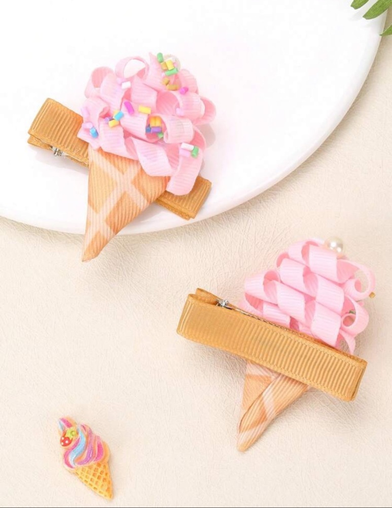 Lined Ice Cream Summer ribbon Hair Clip