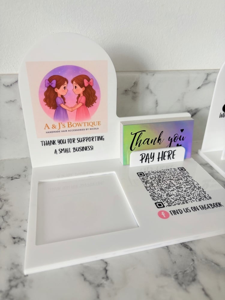 Card reader stand Acrylic Stall Filler Office display personalised sign