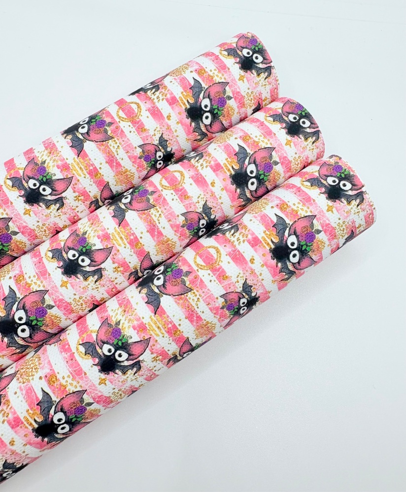 1112 - Pink Stripe Bat printed canvas sheet