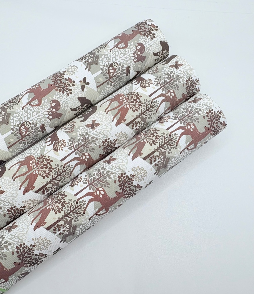 1731  - Autumn forrest animal deer bear printed canvas fabric sheet