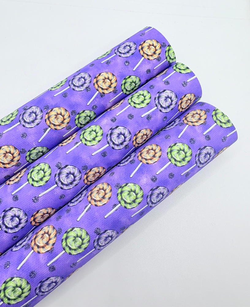 1572 - Purple Lollipop candy Halloween printed canvas fabric sheet
